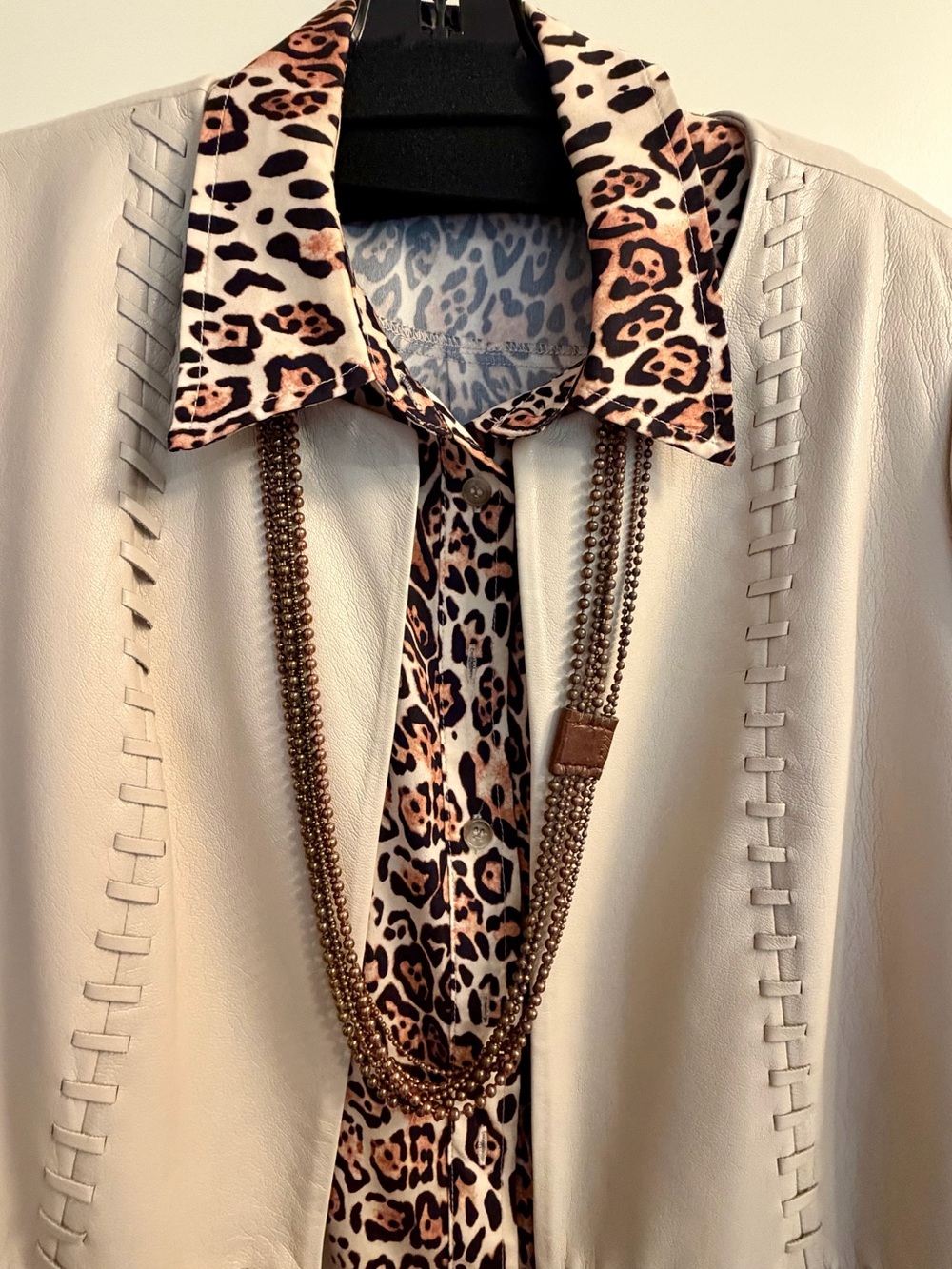 Chico’s Soft Faux Leather Whipstitch Duster Jacket Cream Size 1 Medium